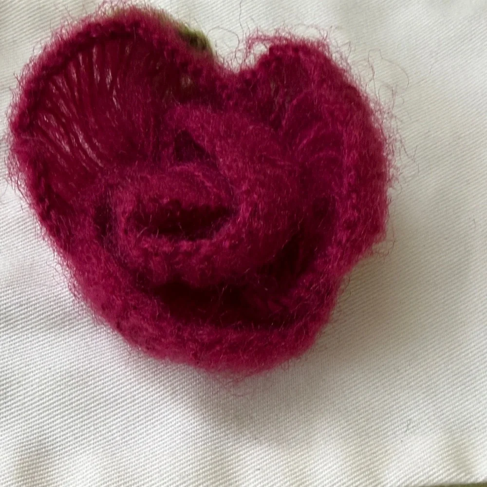 Handcrafted Fuzzy Burgundy Flower Brooch